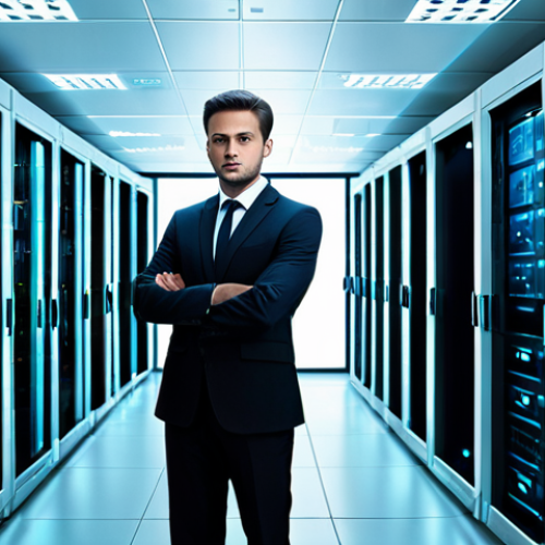 Home 6 A skilled cybersecurity professional, fully clothed in a modest, dark business suit, standing confidently in a futuristic, secure server room. The professional is looking directly at the viewer with a vigilant, focused expression. One hand gently rests on a large holographic display showing complex, abstract data patterns and secure network connections, representing advanced encryption and AI threat detection. The server room is sleek and modern with subtle blue and green lighting emanating from server racks, creating a sophisticated, high-tech atmosphere. High-resolution digital art, professional photography style, sharp focus, vibrant colors, perfect anatomy, correct proportions, natural pose, well-formed hands, proper finger count, natural body proportions, safe for work, appropriate content, fully clothed, professional, modest clothing.
