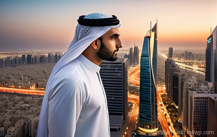 주거 공간의 변화  대도시와 소도시 비교 - **Big City Ambition:**
    A vibrant, wide-angle shot of a modern, bustling Arab metropolis at sunse...