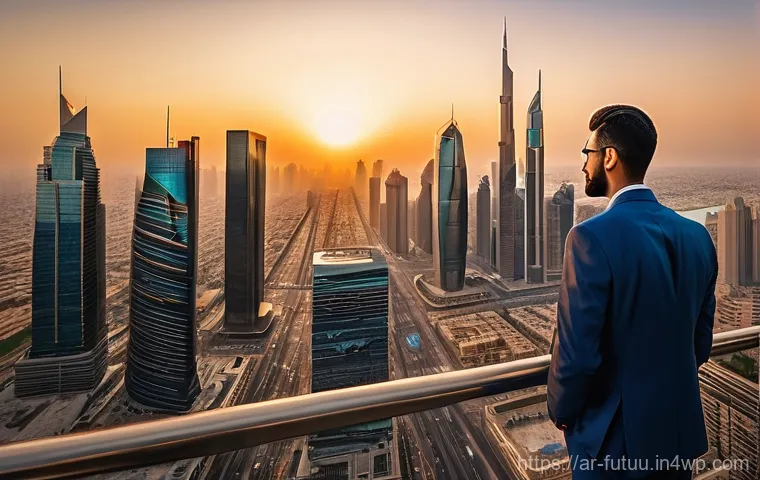 주거 공간의 변화  대도시와 소도시 비교 - **Big City Ambition:**
    A vibrant, wide-angle shot of a modern, bustling Arab metropolis at sunse...