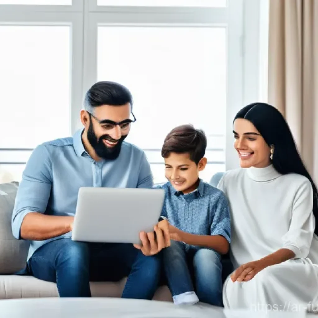 주택 금융의 변화와 혁신 모델 - **Prompt:** A modern, digitally-savvy Arab family, consisting of a father, mother, and two children ...