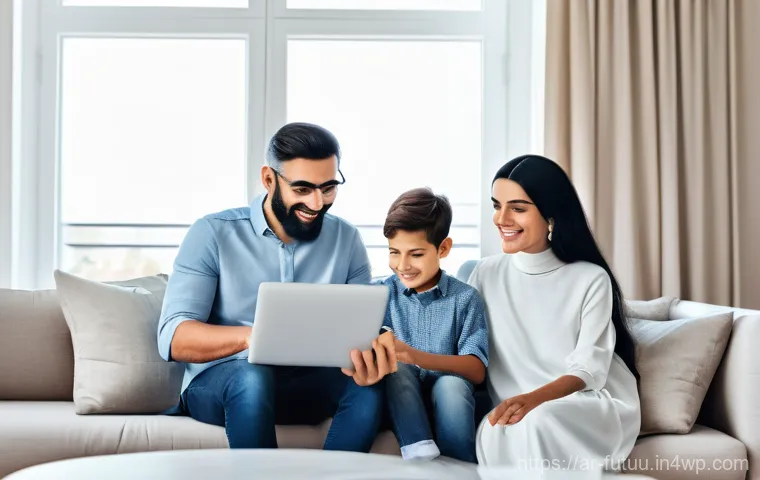 주택 금융의 변화와 혁신 모델 - **Prompt:** A modern, digitally-savvy Arab family, consisting of a father, mother, and two children ...