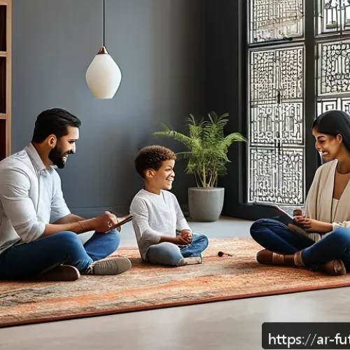 Home 30 주거 혁신의 미래 소비자 요구 분석 - A modern smart home interior in an upscale Middle Eastern setting, featuring ambient natural light s...